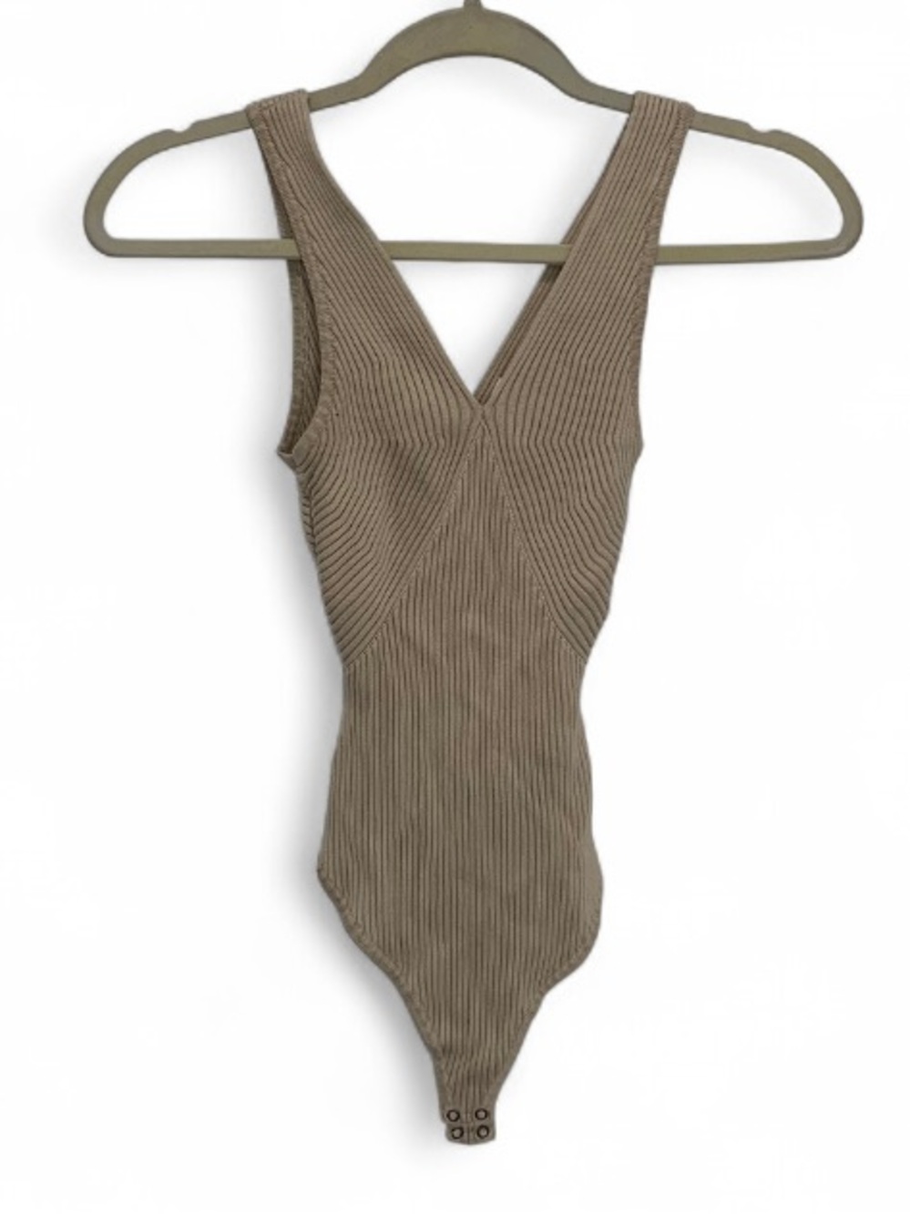 Abercrombie & Fitch Ribbed V-Neck Tan Bodysuit